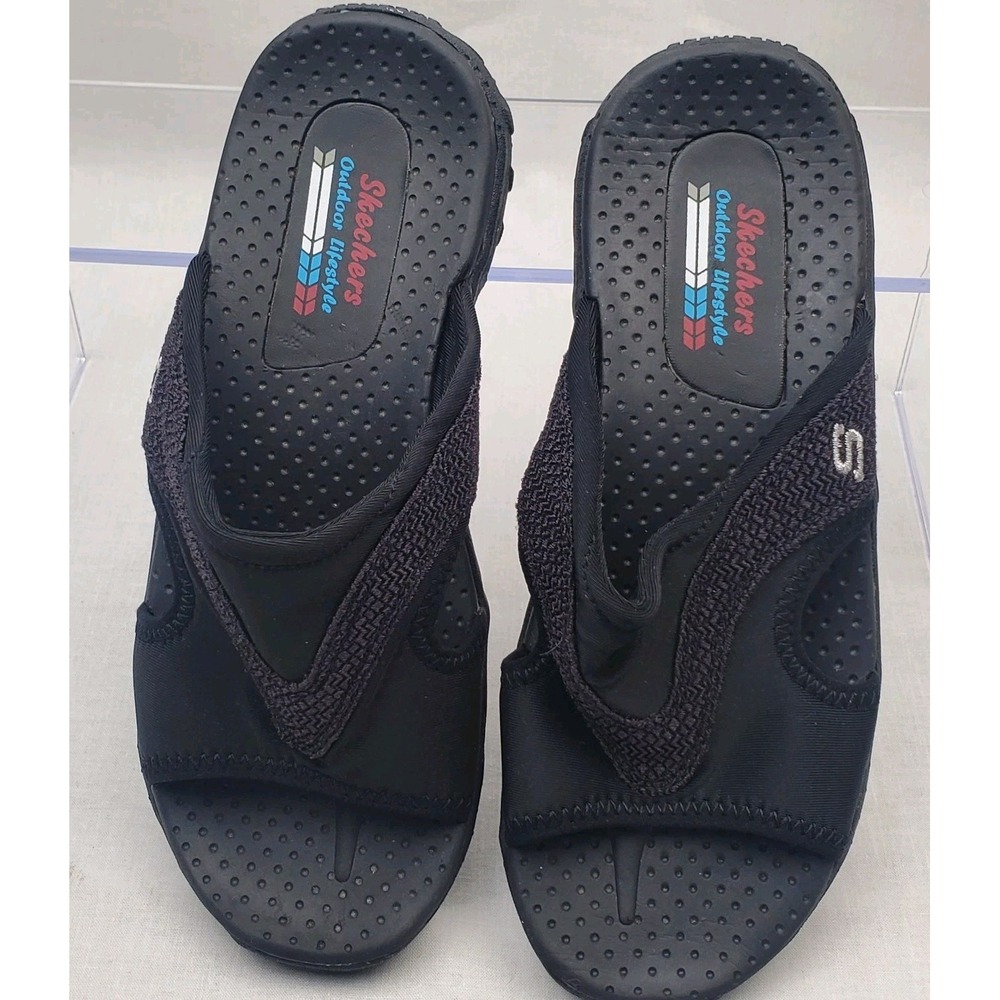 Skechers Women's Size 6 Reggae Sun Fest Sandals Black Sporty Slide